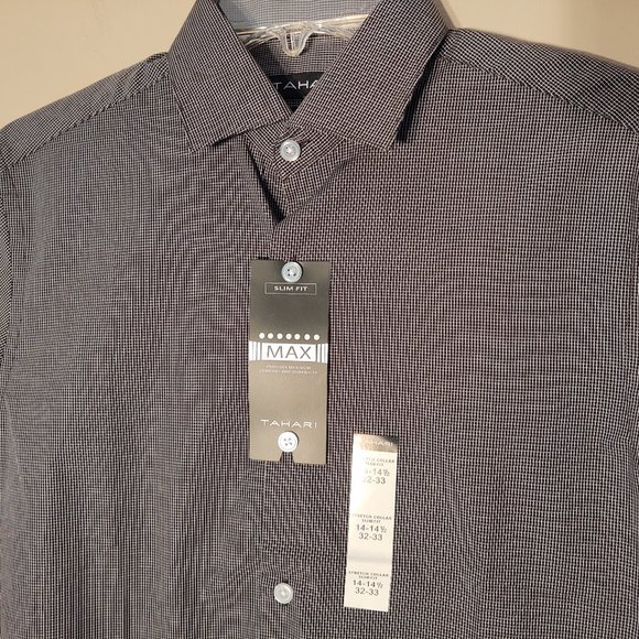 TAHARI SLIM FIT STRETCH NON-IRON MEN LONG SLEEVE DRESS SHIRT - 14-14.5 (32/33) - Picture 4 of 8